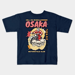 Osaka Japan Motorcycle Club Biker MC Wheels Retro Skulls Kids T-Shirt